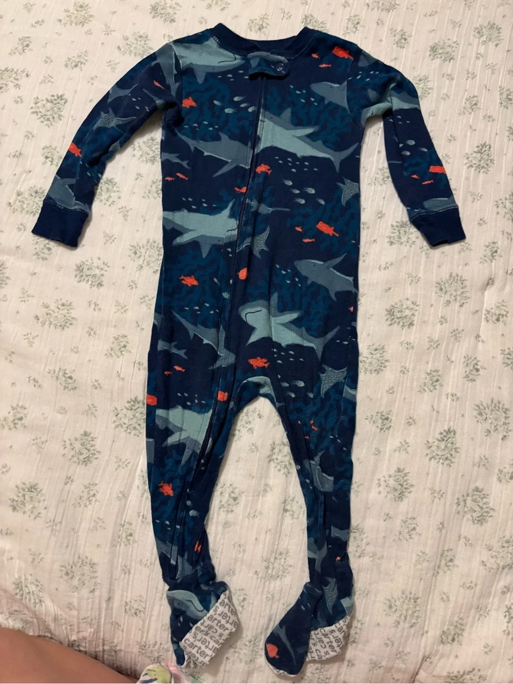 Carter's Navy Shark & Gray Dino Footed One-Pieces